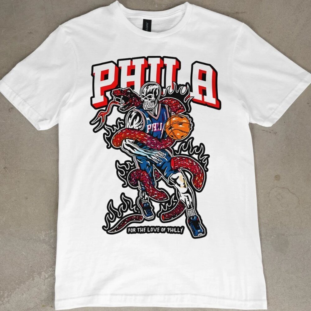 Philly Basketball Graphic Tee 76ers Philadelphia Snake Vintage Retro T-Shirt .